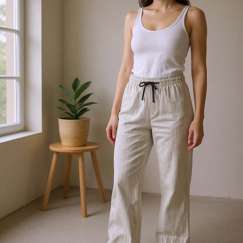 The North Face Larison Linen Wide Leg Pants Size 8 Cream Stripe